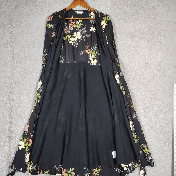 Reformation Susanna Midi Dress Women's XS Black Multi Floral Wrap Long Sleeve - Picture 3 of 12